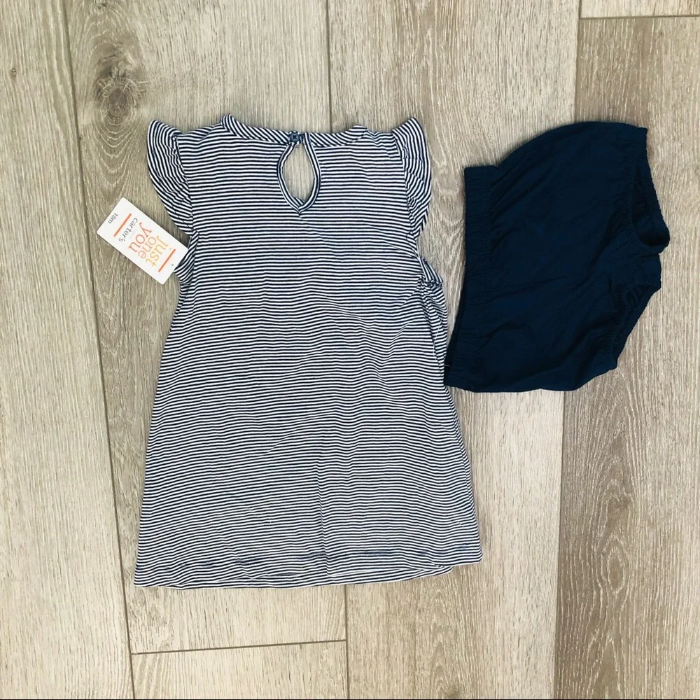 CARTERS SHORT SLEEVE DRESS FLORAL BLUE WHITE STRIPES 18MO NWT - Picture 6 of 7